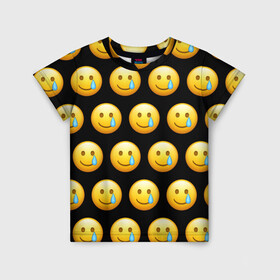 Детская футболка 3D с принтом New Emoji в Курске, 100% гипоаллергенный полиэфир | прямой крой, круглый вырез горловины, длина до линии бедер, чуть спущенное плечо, ткань немного тянется | crying | emoji | smile | smiling face with tear | tear | плачущий | слеза | смайлик | улыбка | эмодзи