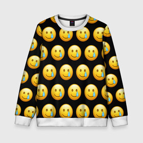 Детский свитшот 3D с принтом New Emoji в Курске, 100% полиэстер | свободная посадка, прямой крой, мягкая тканевая резинка на рукавах и понизу свитшота | crying | emoji | smile | smiling face with tear | tear | плачущий | слеза | смайлик | улыбка | эмодзи