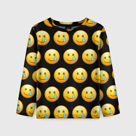 Детский лонгслив 3D с принтом New Emoji в Курске, 100% полиэстер | длинные рукава, круглый вырез горловины, полуприлегающий силуэт
 | crying | emoji | smile | smiling face with tear | tear | плачущий | слеза | смайлик | улыбка | эмодзи