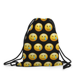 Рюкзак-мешок 3D с принтом New Emoji в Курске, 100% полиэстер | плотность ткани — 200 г/м2, размер — 35 х 45 см; лямки — толстые шнурки, застежка на шнуровке, без карманов и подкладки | crying | emoji | smile | smiling face with tear | tear | плачущий | слеза | смайлик | улыбка | эмодзи