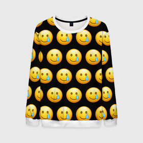 Мужской свитшот 3D с принтом New Emoji в Курске, 100% полиэстер с мягким внутренним слоем | круглый вырез горловины, мягкая резинка на манжетах и поясе, свободная посадка по фигуре | crying | emoji | smile | smiling face with tear | tear | плачущий | слеза | смайлик | улыбка | эмодзи