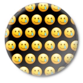 Значок с принтом New Emoji в Курске,  металл | круглая форма, металлическая застежка в виде булавки | crying | emoji | smile | smiling face with tear | tear | плачущий | слеза | смайлик | улыбка | эмодзи