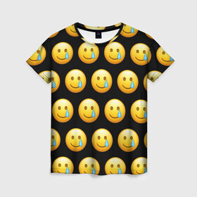 Женская футболка 3D с принтом New Emoji в Курске, 100% полиэфир ( синтетическое хлопкоподобное полотно) | прямой крой, круглый вырез горловины, длина до линии бедер | crying | emoji | smile | smiling face with tear | tear | плачущий | слеза | смайлик | улыбка | эмодзи