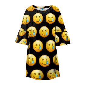 Детское платье 3D с принтом New Emoji в Курске, 100% полиэстер | прямой силуэт, чуть расширенный к низу. Круглая горловина, на рукавах — воланы | Тематика изображения на принте: crying | emoji | smile | smiling face with tear | tear | плачущий | слеза | смайлик | улыбка | эмодзи