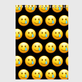 Скетчбук с принтом New Emoji в Курске, 100% бумага
 | 48 листов, плотность листов — 100 г/м2, плотность картонной обложки — 250 г/м2. Листы скреплены сверху удобной пружинной спиралью | crying | emoji | smile | smiling face with tear | tear | плачущий | слеза | смайлик | улыбка | эмодзи