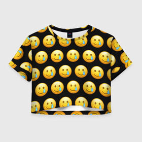 Женская футболка Crop-top 3D с принтом New Emoji в Курске, 100% полиэстер | круглая горловина, длина футболки до линии талии, рукава с отворотами | crying | emoji | smile | smiling face with tear | tear | плачущий | слеза | смайлик | улыбка | эмодзи