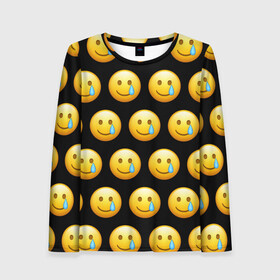 Женский лонгслив 3D с принтом New Emoji в Курске, 100% полиэстер | длинные рукава, круглый вырез горловины, полуприлегающий силуэт | crying | emoji | smile | smiling face with tear | tear | плачущий | слеза | смайлик | улыбка | эмодзи