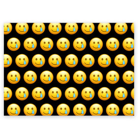 Поздравительная открытка с принтом New Emoji в Курске, 100% бумага | плотность бумаги 280 г/м2, матовая, на обратной стороне линовка и место для марки
 | crying | emoji | smile | smiling face with tear | tear | плачущий | слеза | смайлик | улыбка | эмодзи