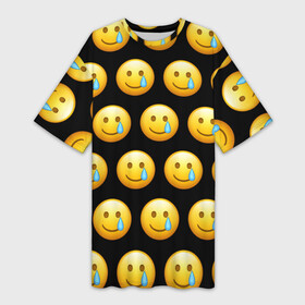 Платье-футболка 3D с принтом New Emoji в Курске,  |  | crying | emoji | smile | smiling face with tear | tear | плачущий | слеза | смайлик | улыбка | эмодзи