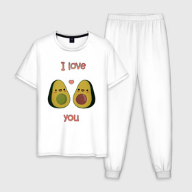Мужская пижама хлопок с принтом AVOCADO LOVE в Курске, 100% хлопок | брюки и футболка прямого кроя, без карманов, на брюках мягкая резинка на поясе и по низу штанин
 | Тематика изображения на принте: avokado | авокадо