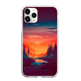 Чехол для iPhone 11 Pro Max матовый с принтом Minimal forest sunset в Курске, Силикон |  | Тематика изображения на принте: forest | light | minimal | mountain | orange | purple | stone | sunset | water | вода | горы | закат | минимализм | оранжевый | фиолетовый