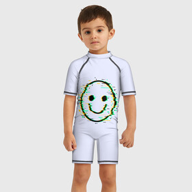 Детский купальный костюм 3D с принтом Smile в Курске, Полиэстер 85%, Спандекс 15% | застежка на молнии на спине | art | ball | glitch | meme | smile | арт | глитч | интернет | мем | позитив | смайл | смайлик | смех | улыбка | юмор