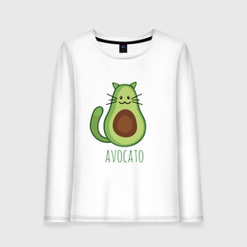 Женский лонгслив хлопок с принтом AVOCATO в Курске, 100% хлопок |  | avocado | avocato | avogato | cat | cats | авокадо | авокато | авокот | картинка | картинки | кот | коте | котэ | прикольная | прикольные