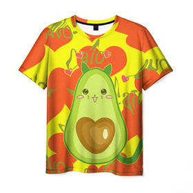 Мужская футболка 3D с принтом авокадо в Курске, 100% полиэфир | прямой крой, круглый вырез горловины, длина до линии бедер | avocado | cat | cats | funny | авокадо | зеленый авокадо | кот