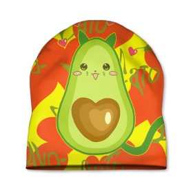 Шапка 3D с принтом авокадо в Курске, 100% полиэстер | универсальный размер, печать по всей поверхности изделия | avocado | cat | cats | funny | авокадо | зеленый авокадо | кот