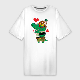 Платье-футболка хлопок с принтом Модный крокодил в Курске,  |  | крокодил | мода | стиль | хипстер | юмор