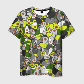 Мужская футболка 3D с принтом Камуфляж с авокадо в Курске, 100% полиэфир | прямой крой, круглый вырез горловины, длина до линии бедер | avocado | адвокадо | веган | еда | камо | милитари | оовощь | паттерн | фрукт | хаки
