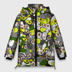 Женская зимняя куртка 3D с принтом Камуфляж с авокадо в Курске, верх — 100% полиэстер; подкладка — 100% полиэстер; утеплитель — 100% полиэстер | длина ниже бедра, силуэт Оверсайз. Есть воротник-стойка, отстегивающийся капюшон и ветрозащитная планка. 

Боковые карманы с листочкой на кнопках и внутренний карман на молнии | avocado | адвокадо | веган | еда | камо | милитари | оовощь | паттерн | фрукт | хаки