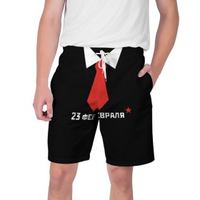 Мужские шорты 3D с принтом 23 февраля галстук в Курске,  полиэстер 100% | прямой крой, два кармана без застежек по бокам. Мягкая трикотажная резинка на поясе, внутри которой широкие завязки. Длина чуть выше колен | 