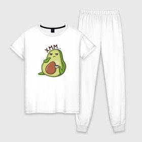 Женская пижама хлопок с принтом Авокадо в Курске, 100% хлопок | брюки и футболка прямого кроя, без карманов, на брюках мягкая резинка на поясе и по низу штанин | авокадо | веган | еда блогеров | мемы | минимализм | прикольные картинки | прикольные надписи | растение | смешное авокадо | фрукт