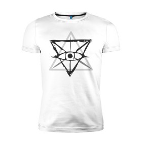 Мужская футболка премиум с принтом OKO II в Курске, 92% хлопок, 8% лайкра | приталенный силуэт, круглый вырез ворота, длина до линии бедра, короткий рукав | глаз | око | пирамида | треугольник