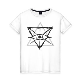 Женская футболка хлопок с принтом OKO II в Курске, 100% хлопок | прямой крой, круглый вырез горловины, длина до линии бедер, слегка спущенное плечо | Тематика изображения на принте: глаз | око | пирамида | треугольник