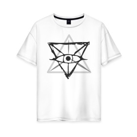Женская футболка хлопок Oversize с принтом OKO II в Курске, 100% хлопок | свободный крой, круглый ворот, спущенный рукав, длина до линии бедер
 | Тематика изображения на принте: глаз | око | пирамида | треугольник