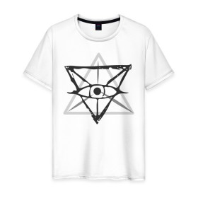 Мужская футболка хлопок с принтом OKO II в Курске, 100% хлопок | прямой крой, круглый вырез горловины, длина до линии бедер, слегка спущенное плечо. | Тематика изображения на принте: глаз | око | пирамида | треугольник