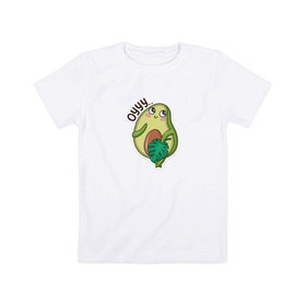 Детская футболка хлопок с принтом Авокадо в Курске, 100% хлопок | круглый вырез горловины, полуприлегающий силуэт, длина до линии бедер | Тематика изображения на принте: авокадо | веган | еда блогеров | мемы | минимализм | прикольные картинки | прикольные надписи | растение | смешное авокадо | фрукт