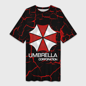 Платье-футболка 3D с принтом UMBRELLA CORP в Курске,  |  | biohazard | biohazard 7 | crocodile | fang | game | hand | monster | new umbrella | resident evil | resident evil 7 | umbrella | umbrella corp | umbrella corporation | zombie | обитель