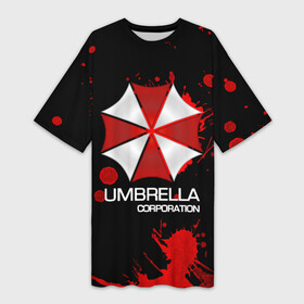 Платье-футболка 3D с принтом UMBRELLA CORP в Курске,  |  | biohazard | biohazard 7 | crocodile | fang | game | hand | monster | new umbrella | resident evil | resident evil 7 | umbrella | umbrella corp | umbrella corporation | zombie | обитель