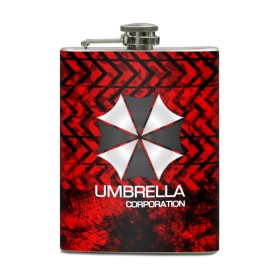 Фляга с принтом UMBRELLA CORP в Курске, металлический корпус | емкость 0,22 л, размер 125 х 94 мм. Виниловая наклейка запечатывается полностью | Тематика изображения на принте: biohazard | biohazard 7 | crocodile | fang | game | hand | monster | new umbrella | resident evil | resident evil 7 | umbrella | umbrella corp | umbrella corporation | zombie | обитель