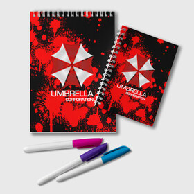 Блокнот с принтом UMBRELLA CORP в Курске, 100% бумага | 48 листов, плотность листов — 60 г/м2, плотность картонной обложки — 250 г/м2. Листы скреплены удобной пружинной спиралью. Цвет линий — светло-серый
 | Тематика изображения на принте: biohazard | biohazard 7 | crocodile | fang | game | hand | monster | new umbrella | resident evil | resident evil 7 | umbrella | umbrella corp | umbrella corporation | zombie | обитель