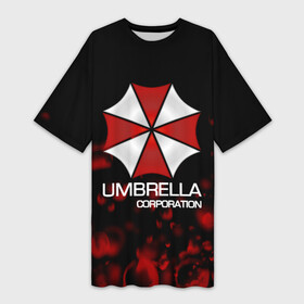 Платье-футболка 3D с принтом UMBRELLA CORP в Курске,  |  | biohazard | biohazard 7 | crocodile | fang | game | hand | monster | new umbrella | resident evil | resident evil 7 | umbrella | umbrella corp | umbrella corporation | zombie | обитель