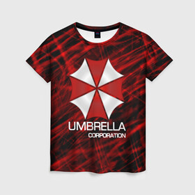 Женская футболка 3D с принтом UMBRELLA CORP в Курске, 100% полиэфир ( синтетическое хлопкоподобное полотно) | прямой крой, круглый вырез горловины, длина до линии бедер | biohazard | biohazard 7 | crocodile | fang | game | hand | monster | new umbrella | resident evil | resident evil 7 | umbrella | umbrella corp | umbrella corporation | zombie | обитель