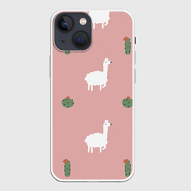 Чехол для iPhone 13 mini с принтом Лама и кактусы в Курске,  |  | для девочек | животные | кактус | кактусы | лама | ламы | растения
