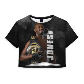 Женская футболка Crop-top 3D с принтом Jon Jones / Джон Джонс в Курске, 100% полиэстер | круглая горловина, длина футболки до линии талии, рукава с отворотами | jon | jon jones | jones | mma | ufc | бои без правил | джон | джон джонс | джонс | микс файт | мма