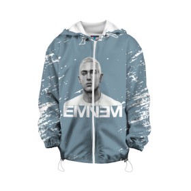 Детская куртка 3D с принтом EMINEM. в Курске, 100% полиэстер | застежка — молния, подол и капюшон оформлены резинкой с фиксаторами, по бокам — два кармана без застежек, один потайной карман на груди, плотность верхнего слоя — 90 г/м2; плотность флисового подклада — 260 г/м2 | Тематика изображения на принте: eminem | marshall bruce mathers | music to be murdered by | rap | американский рэпер | зарубежный реп | маршалл брюс мэтерс | музыка | реп | рэпер | эм | эминем