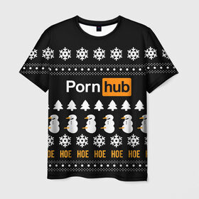 Мужская футболка 3D с принтом Новогодный порнхаб в Курске, 100% полиэфир | прямой крой, круглый вырез горловины, длина до линии бедер | 