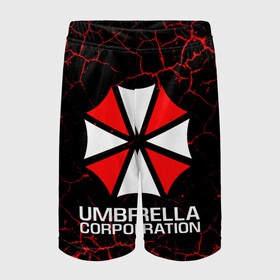 Детские спортивные шорты 3D с принтом UMBRELLA CORPORATION в Курске,  100% полиэстер
 | пояс оформлен широкой мягкой резинкой, ткань тянется
 | Тематика изображения на принте: corp | corporation | resident evil | umbrella | umbrella corporation | зомби апокалипсис | зонт | игра