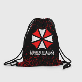 Рюкзак-мешок 3D с принтом UMBRELLA CORPORATION. в Курске, 100% полиэстер | плотность ткани — 200 г/м2, размер — 35 х 45 см; лямки — толстые шнурки, застежка на шнуровке, без карманов и подкладки | corp | corporation | resident evil | umbrella | umbrella corporation | зомби апокалипсис | зонт | игра