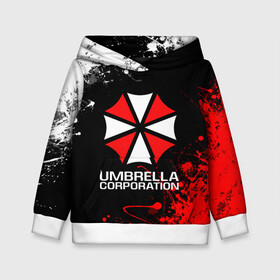 Детская толстовка 3D с принтом UMBRELLA CORPORATION. в Курске, 100% полиэстер | двухслойный капюшон со шнурком для регулировки, мягкие манжеты на рукавах и по низу толстовки, спереди карман-кенгуру с мягким внутренним слоем | corp | corporation | resident evil | umbrella | umbrella corporation | зомби апокалипсис | зонт | игра