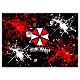 Поздравительная открытка с принтом UMBRELLA CORPORATION. в Курске, 100% бумага | плотность бумаги 280 г/м2, матовая, на обратной стороне линовка и место для марки
 | Тематика изображения на принте: corp | corporation | resident evil | umbrella | umbrella corporation | зомби апокалипсис | зонт | игра