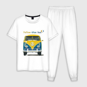Мужская пижама хлопок с принтом Я люблю вас (Yellow-blue bus) в Курске, 100% хлопок | брюки и футболка прямого кроя, без карманов, на брюках мягкая резинка на поясе и по низу штанин
 | 14 февраля | bus | camper | i love you | love you | volkswagen | vw | автобус | автомобилисту | английский | бейсболка | бутылка | валентинов день | водителю | день влюбленных | день святого валент | кепка | кружка | люблю