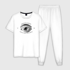 Мужская пижама хлопок с принтом Novus Ordo Seclorum в Курске, 100% хлопок | брюки и футболка прямого кроя, без карманов, на брюках мягкая резинка на поясе и по низу штанин
 | america | dollar | eye | illuminati | mason | usa | америка | глаз | доллар | иллюминаты | масоны | сша