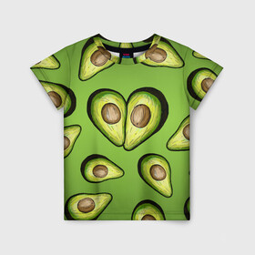 Детская футболка 3D с принтом Люблю авокадо в Курске, 100% гипоаллергенный полиэфир | прямой крой, круглый вырез горловины, длина до линии бедер, чуть спущенное плечо, ткань немного тянется | Тематика изображения на принте: food | green | vegetarian | вегетарианец | влюбленность | влюбленные | вместе навсегда | девушке | здоровый | здоровый образ жизни | зелень | кружка | любимая | любимый | люблю | май | натуральный