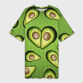 Платье-футболка 3D с принтом Люблю авокадо в Курске,  |  | food | green | vegetarian | вегетарианец | влюбленность | влюбленные | вместе навсегда | девушке | здоровый | здоровый образ жизни | зелень | кружка | любимая | любимый | люблю | май | натуральный
