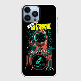 Чехол для iPhone 13 Pro Max с принтом Lets Rock в Курске,  |  | Тематика изображения на принте: art | astronaut | drummer | drums | rock | rocket | space | арт | астронавт | барабанщик | барабаны | космонавт | космос | ракета | рок