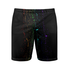 Мужские шорты спортивные с принтом Аркобалено в Курске,  |  | Тематика изображения на принте: color | капли | краски | палитра | радуга | темная основа | цвета