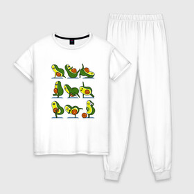 Женская пижама хлопок с принтом Авокадо в Курске, 100% хлопок | брюки и футболка прямого кроя, без карманов, на брюках мягкая резинка на поясе и по низу штанин | art | avogato | fitness | авокадо | арт | фитнесс
